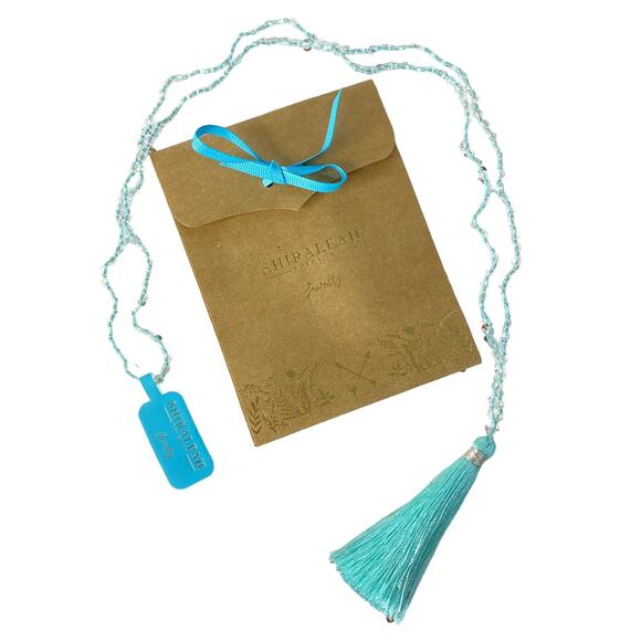 SHIRALEAH Anthro NEW Beaded Fringe Turquoise Nusa Necklace Long Blue Water Boho - Picture 5 of 5